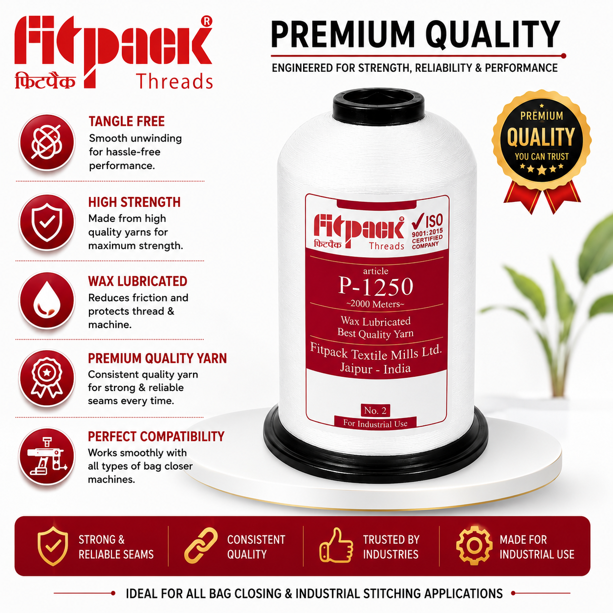 P-1250 Nylon Bag Closing Thread for PP & HDPE Bag Stitching | Fitpack - Image 3