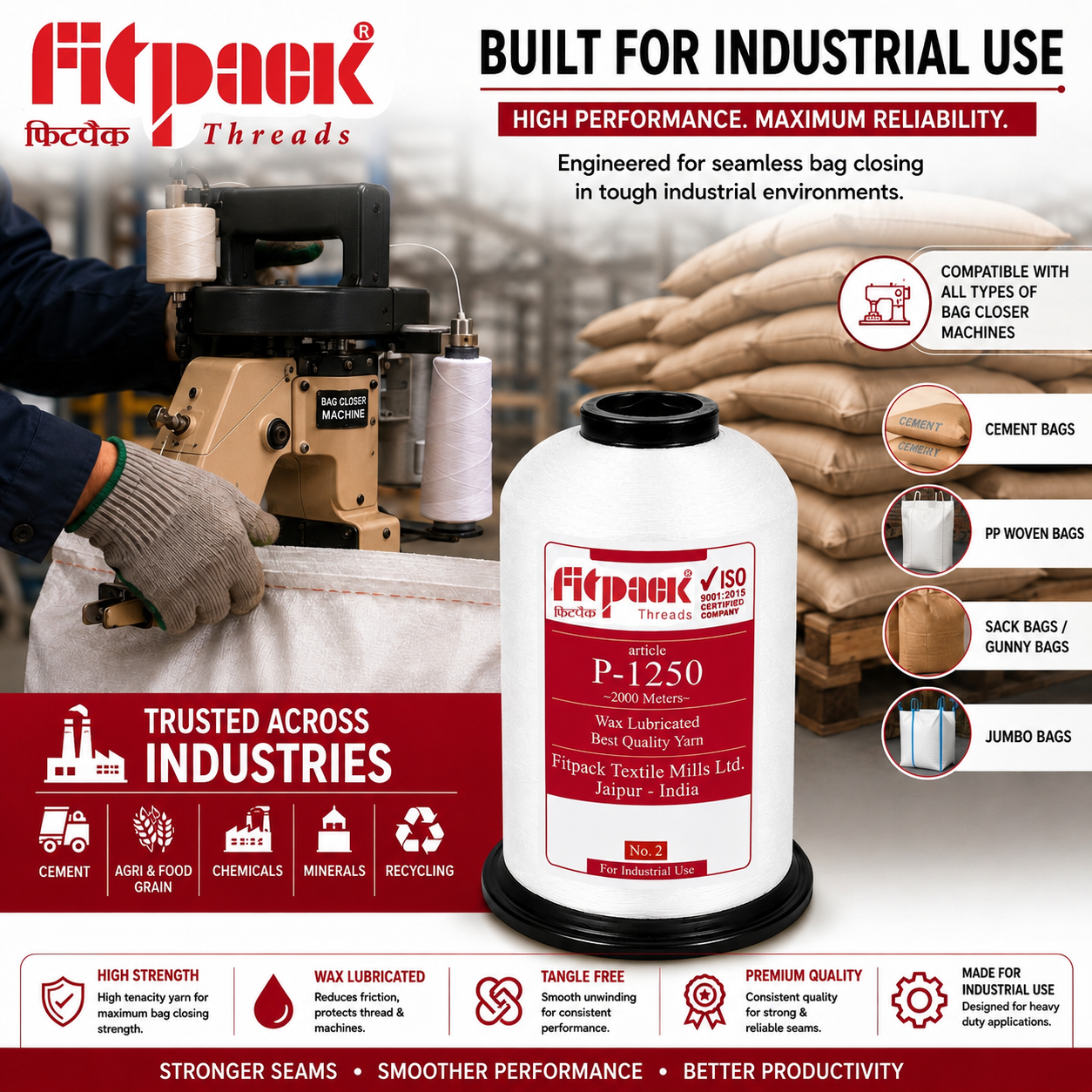 P-1250 Nylon Bag Closing Thread for PP & HDPE Bag Stitching | Fitpack - Image 2